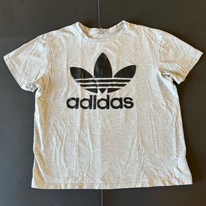 Adidas Large 14/16 Boys Gray Black Trefoil Logo Shirt Top Tee